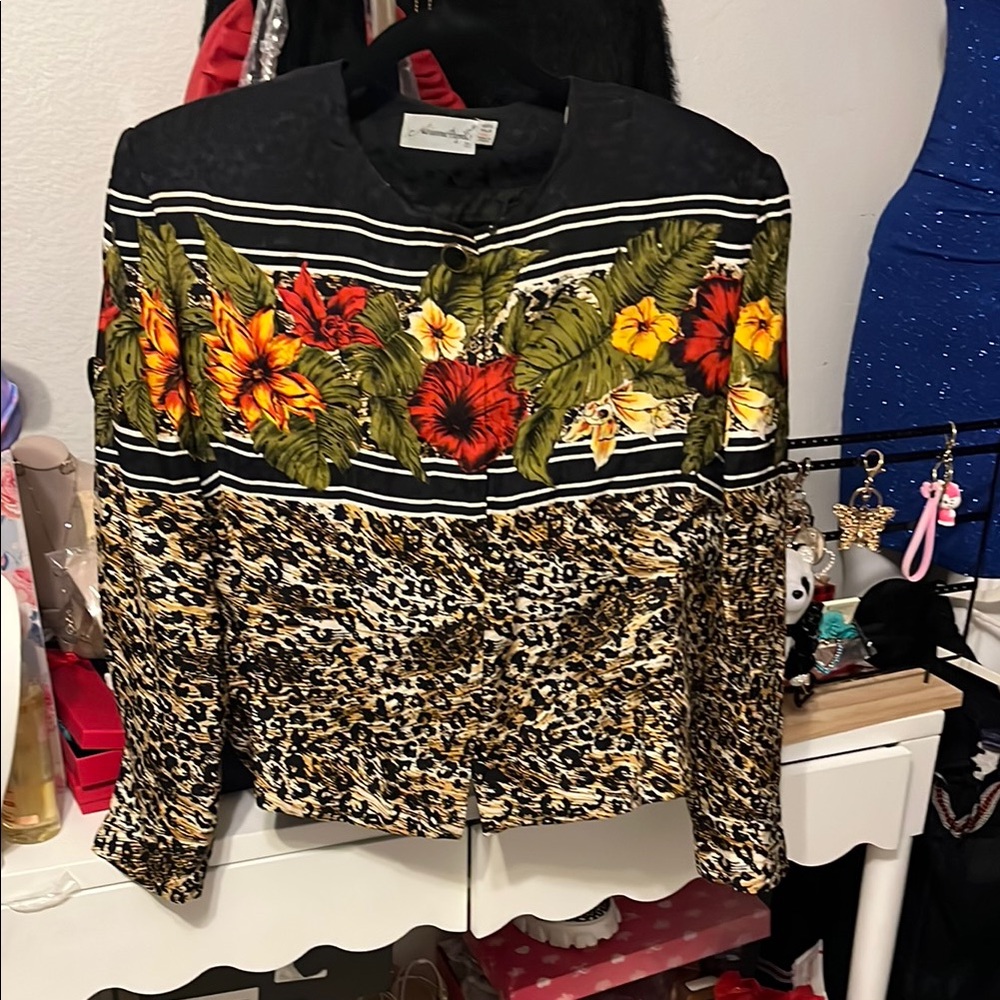 Adrianna Papell Black Floral Silk Jacket